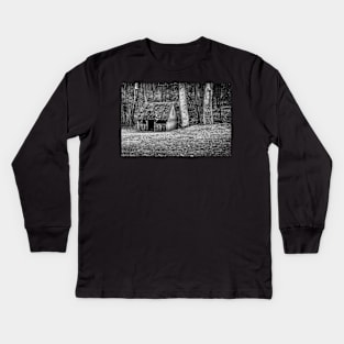 Broken-down Shack In Black And White Kids Long Sleeve T-Shirt